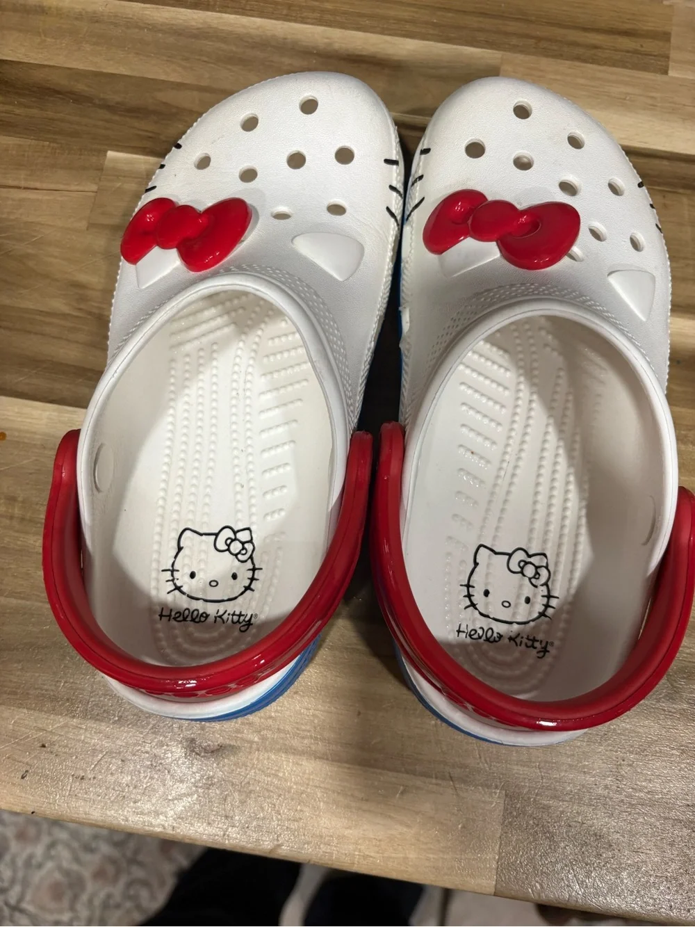 Hello Kitty White Croc Clogs with Red Bow and Red Strap